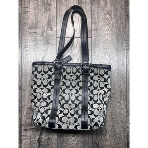 Coach Hampton Signature Canvas Tote Shoulder Bag Black Gray Purse F12645